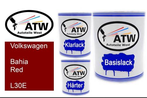 Volkswagen, Bahia Red, L30E: 1L Lackdose + 1L Klarlack + 500ml Härter - Set, von ATW Autoteile West.